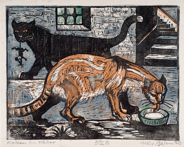 Markus von Gosen, Koty w piwnicy, 1950, linoryt, własność prywatna