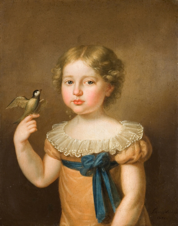Karol Schweikart — Portret dziewczynki z ptaszkiem