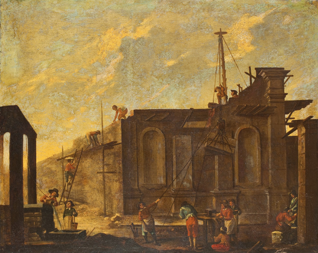 Malarz nieznany, „Budowa pałacu”, Włochy, II ćwierć XVIII w., Muzeum Narodowe we Wrocławiu