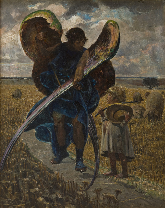 Jacek Malczewski, „Za aniołem” (część środkowa tryptyku), 1901 r., olej na tekturze, fot. Pracownia Digitalizacji MNK