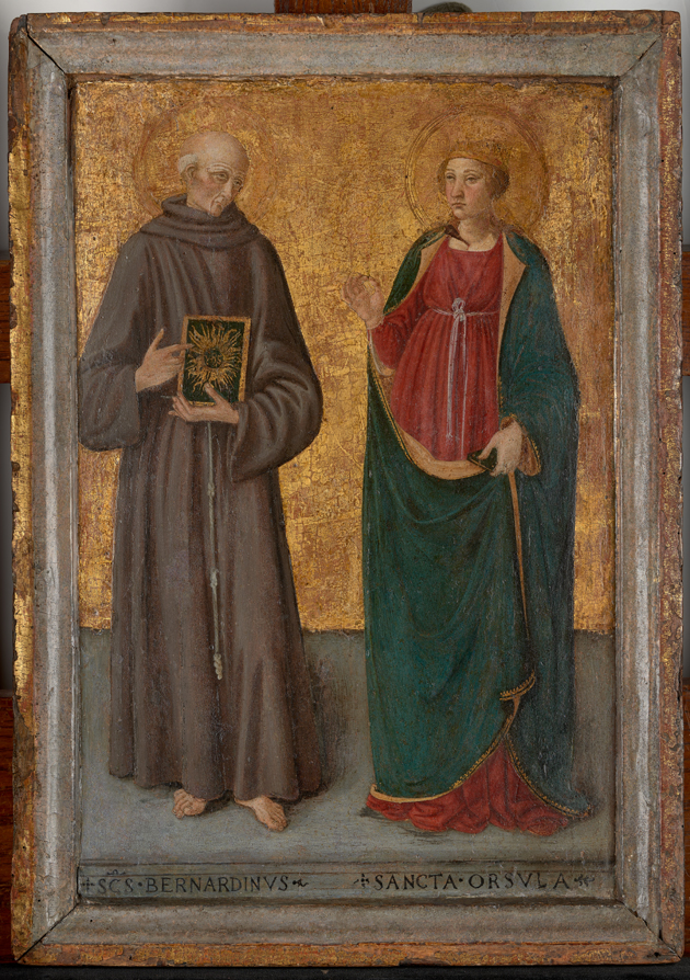 Cosimo Rosselli (1439–1507), Św. Bernardyn ze Sieny i św. Urszula, ok. 1470–1480, tempera, złocenie, deska, fot. Muzeum Narodowe w Warszawie