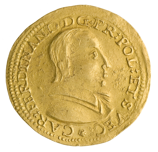 Złoty dukat (awers) Karola Ferdynanda Wazy, królewicza polskiego, biskupa wrocławskiego, 1632, mennica w Nysie