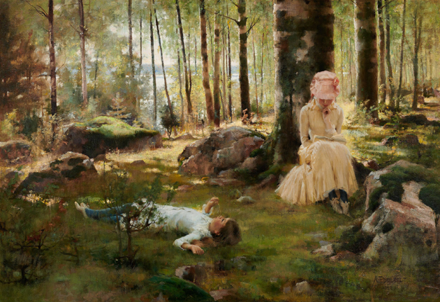 Albert Edelfelt (1854–1905, Finlandia), „Dzieci w lesie brzozowym nad fiordem Haikko”, 1882, olej, płótno, fot. Muzeum Narodowe w Warszawie