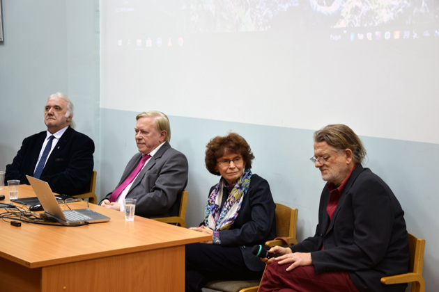prof. Zdzisław Julian Winnicki, prof. Marian Wolański, prof. Teresa Kulak, Piotr Morawski (8 XII AD 2018) — fot. Adrian Nikiel